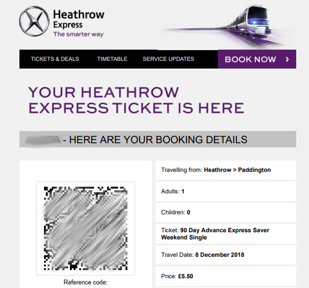 Tiket heahtrow Express modified